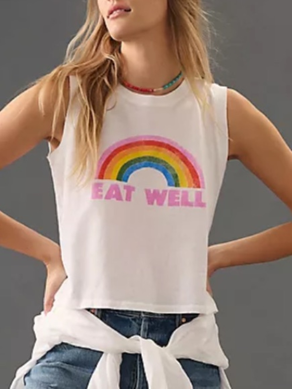 MOTHER The Strong and Silent Type Eat Well Tank white